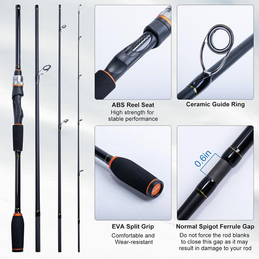 Fishing Rod & Reel Combo-4 Piece Fishing Rod Set, Travel Fishing Rod | Ultralight Fishing Rod Set W/Fishing Reel, Reel Bag, Rod Strap, Braided Line, Lures &Hooks Kit