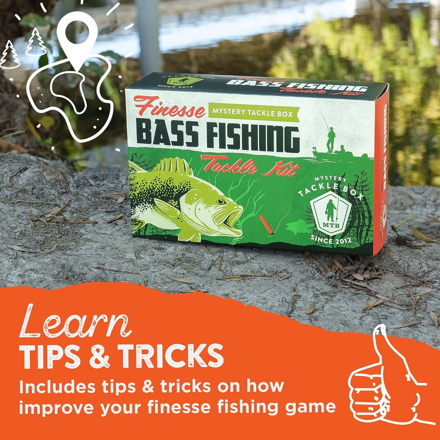 Mystery Tackle Box Finesse Bass Fishing Kit (6-8 Baits & Decal) | 6-8 Baits for Largemouth and Smallmouth Bass - Includes Decal, Fishing Gifts, Fishing Gifts for Men