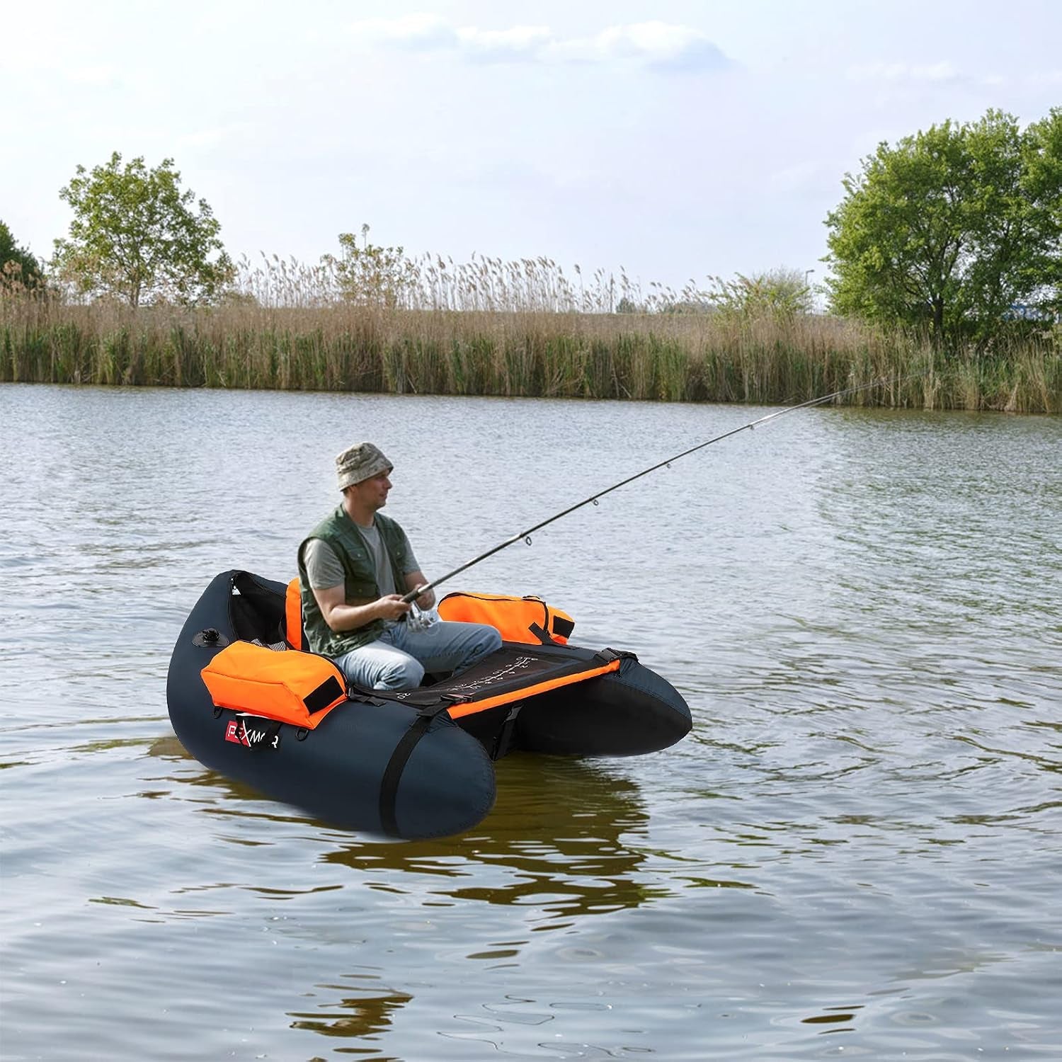 Inflatable Fishing Float Tube, Float Tubes for Fishing W/Rod Holder | Fish Ruler | Pump | Carry Bag | Adjustable Straps| Storage Pockets, 350LBS Capacity Fly Fishing Belly Boat