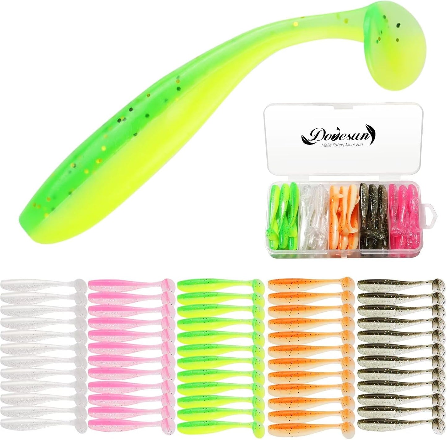 Crappie Lures Kit Soft Plastic Baits Paddle Tail Swimbaits Fishing Soft Plastic Lures Crappie Walleye Trout Bass Fishing Baits 60Pcs/75Pcs