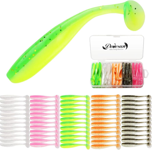 Crappie Lures Kit Soft Plastic Baits Paddle Tail Swimbaits Fishing Soft Plastic Lures Crappie Walleye Trout Bass Fishing Baits 60Pcs/75Pcs