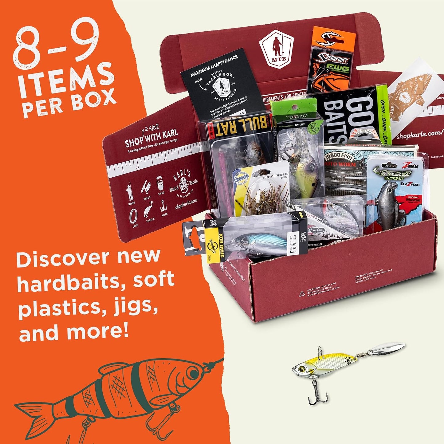 Mystery Tackle Box Walleye Elite Fishing Kit (8-9 Items) | Elite Fishing Kit, 8+ Items, Walleye, Freshwater, Fishing Gift, Fishing Gifts for Men, Lures, Baits, Jigs
