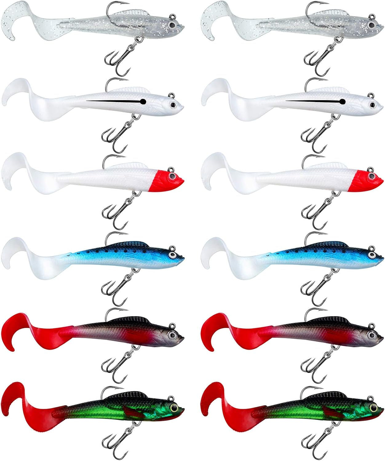 Fishing Lures Soft Plastic Lures for Bass Jig Head Swimbait Lifelike Soft Plastic Baits Tackle Kit for Saltwater and Freshwater, Multicolor