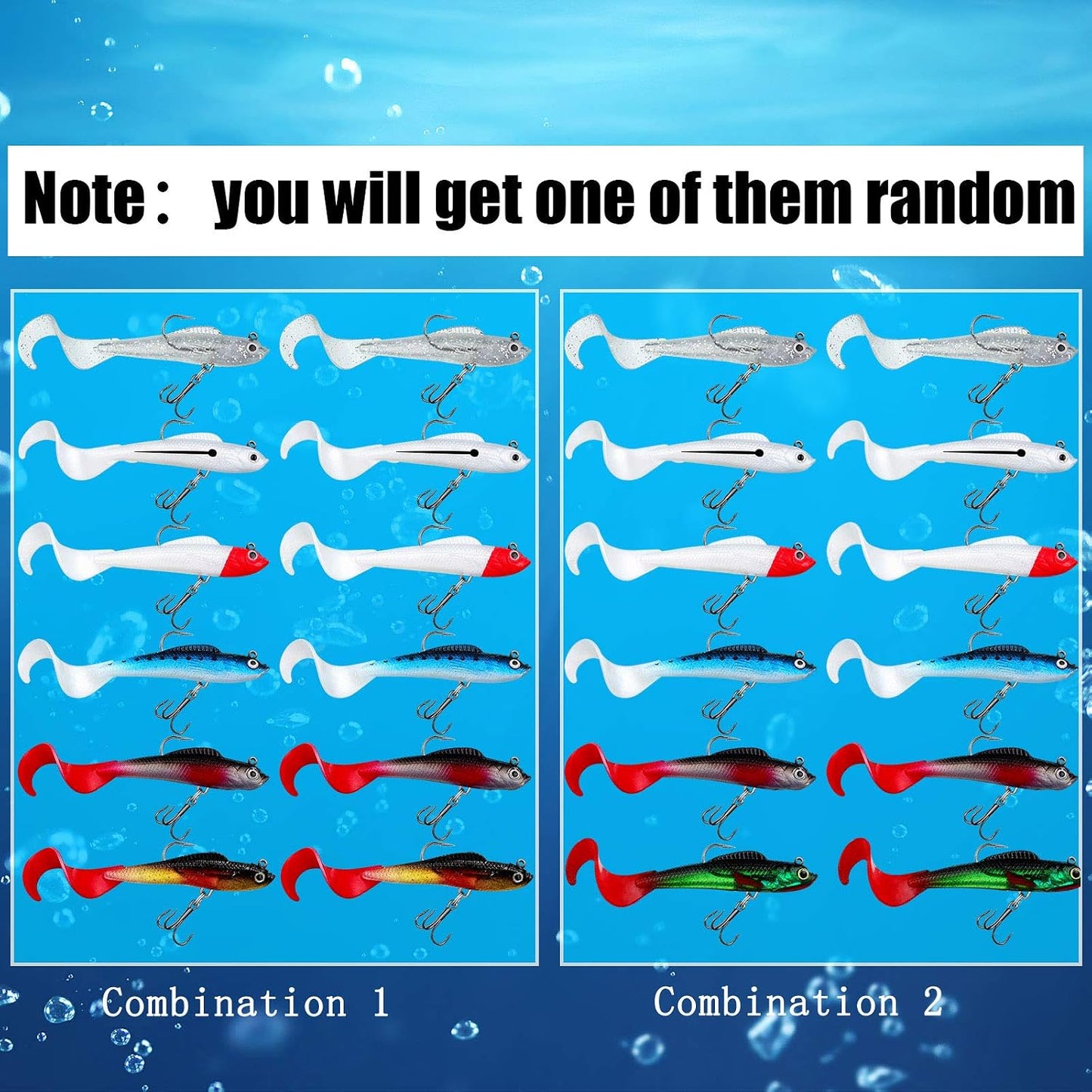 Fishing Lures Soft Plastic Lures for Bass Jig Head Swimbait Lifelike Soft Plastic Baits Tackle Kit for Saltwater and Freshwater, Multicolor
