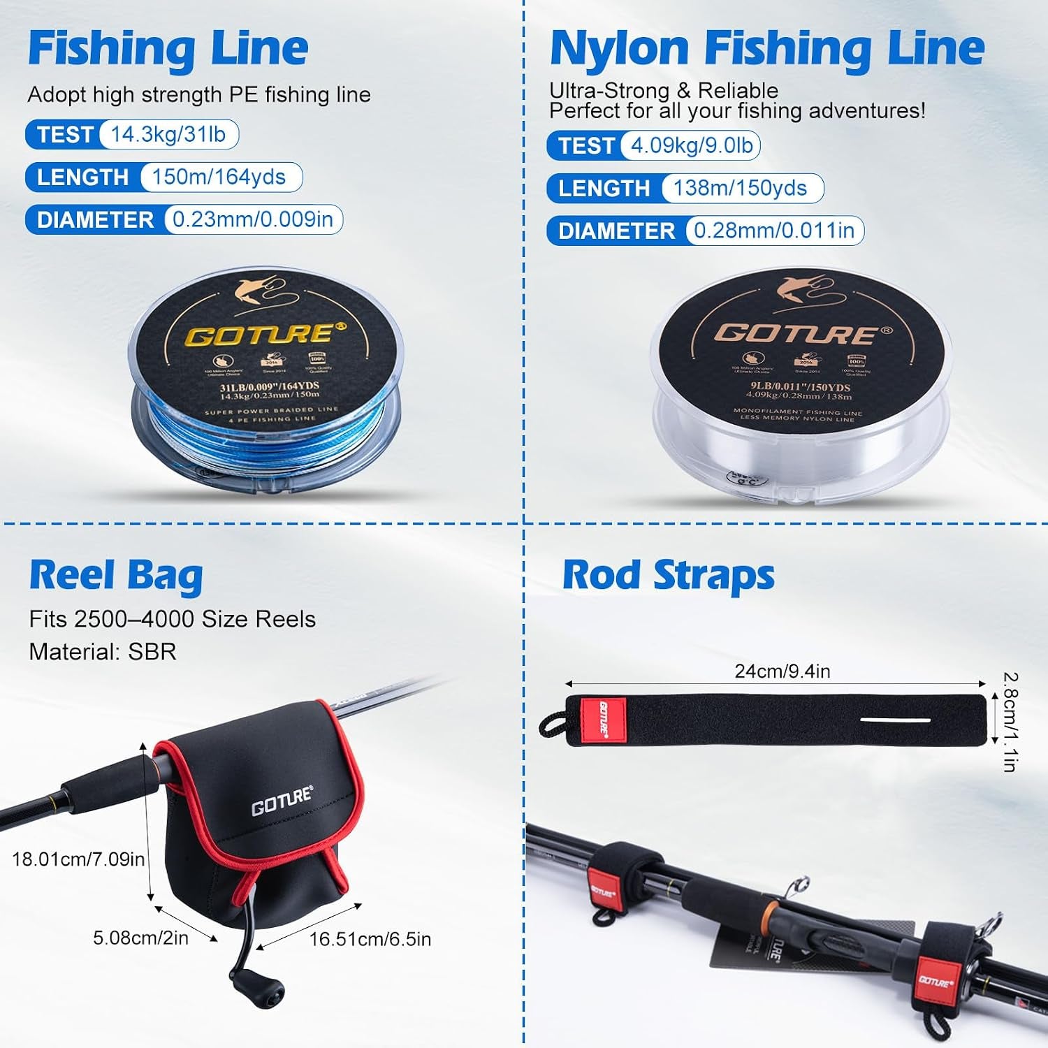 Fishing Rod & Reel Combo-4 Piece Fishing Rod Set, Travel Fishing Rod | Ultralight Fishing Rod Set W/Fishing Reel, Reel Bag, Rod Strap, Braided Line, Lures &Hooks Kit
