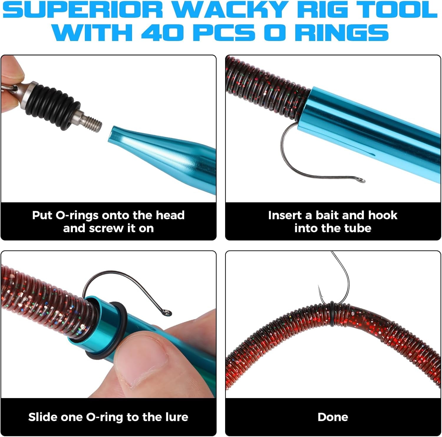 Fishing Lures, Bass Fishing Kit with Wacky Worm, Fishing Worms for Bass Fishing, Soft Plastic Baits with Hooks, Weights, Fishing Accessories, Fishing Gear Fishing Gifts for Men with Tackle Box