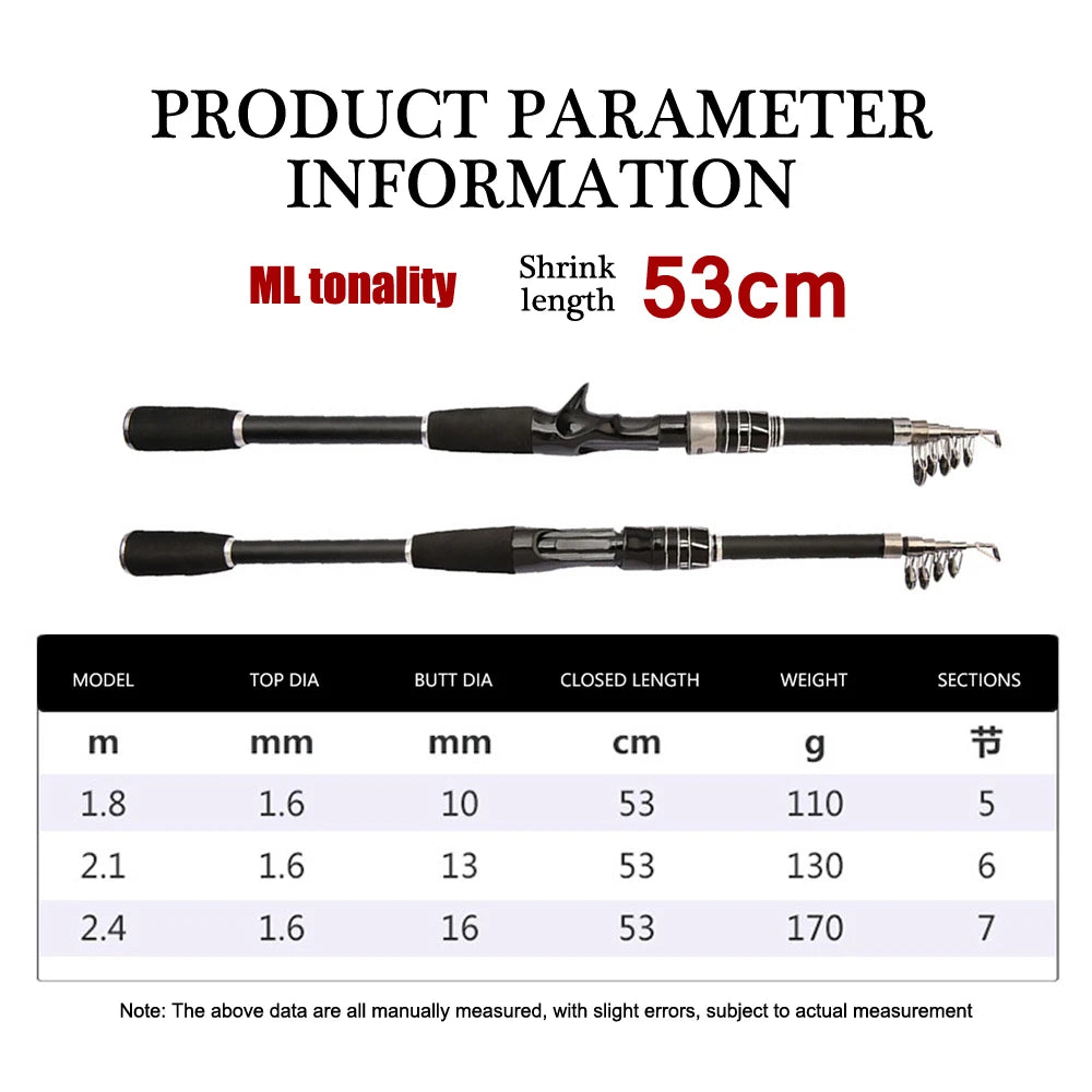 Telescopic Fishing Rod Ultralight Weight Spinning Fishing Rod Carbon Fiber Material 1.8-2.4M Fishing Rod Tackle