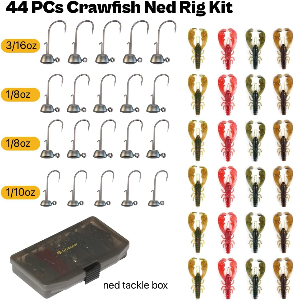 Ned Rig Baits Kit,Trd Soft Plastic Worms or Crawfish for Bass Fishing
