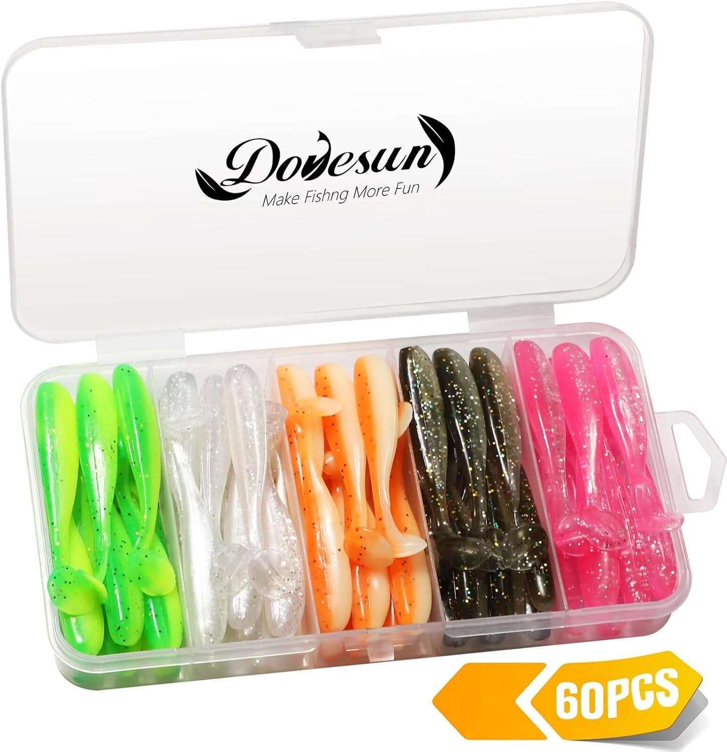 Crappie Lures Kit Soft Plastic Baits Paddle Tail Swimbaits Fishing Soft Plastic Lures Crappie Walleye Trout Bass Fishing Baits 60Pcs/75Pcs