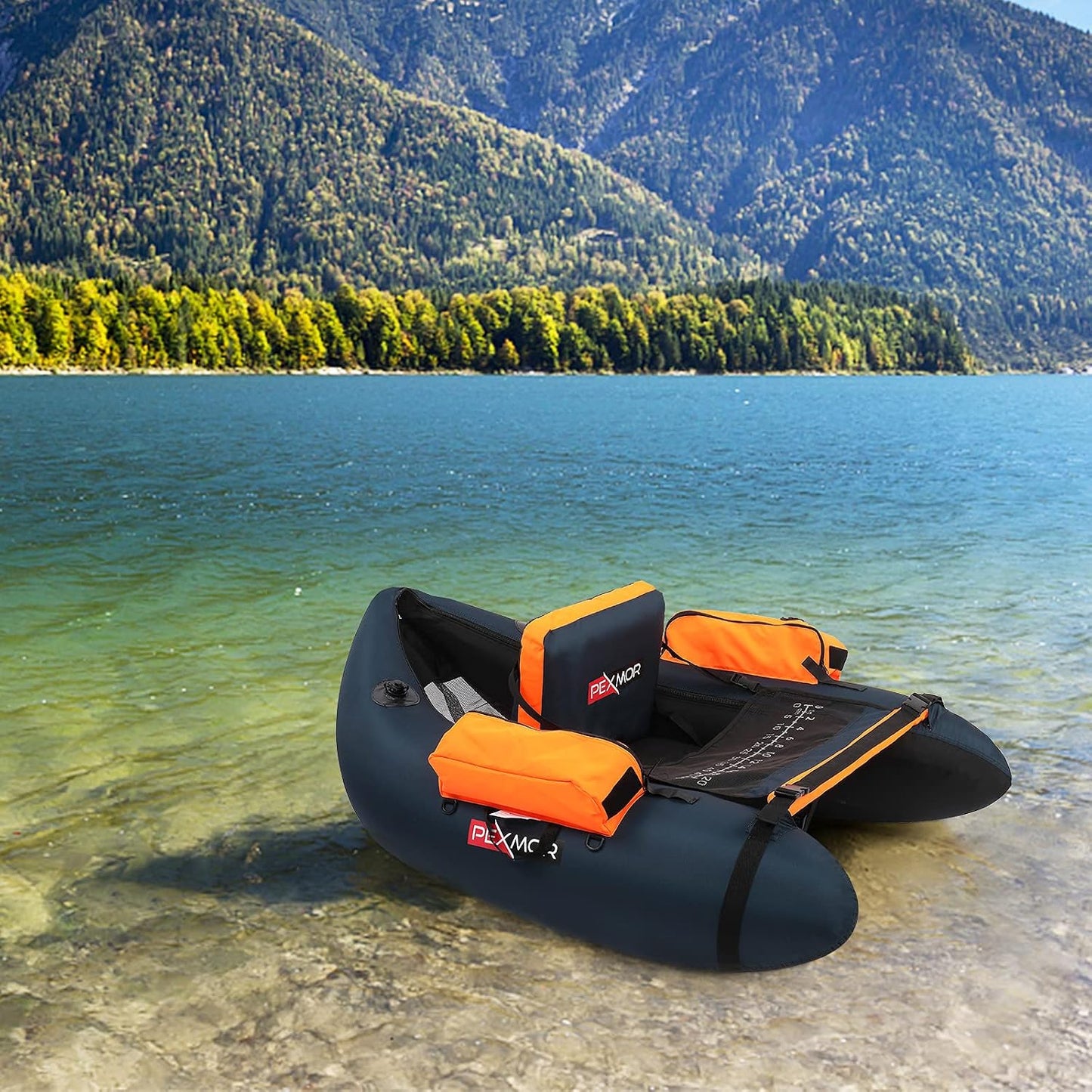 Inflatable Fishing Float Tube, Float Tubes for Fishing W/Rod Holder | Fish Ruler | Pump | Carry Bag | Adjustable Straps| Storage Pockets, 350LBS Capacity Fly Fishing Belly Boat