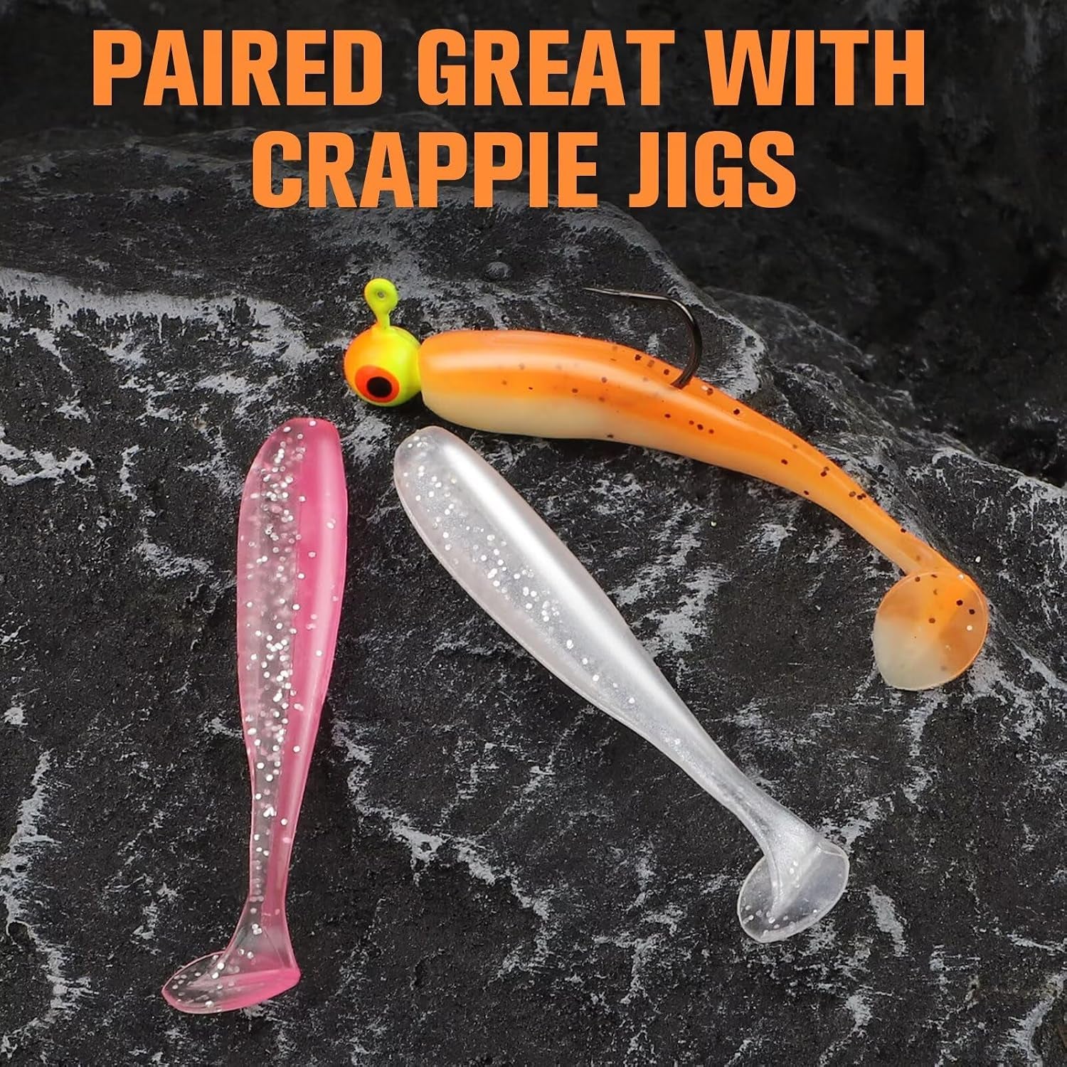 Crappie Lures Kit Soft Plastic Baits Paddle Tail Swimbaits Fishing Soft Plastic Lures Crappie Walleye Trout Bass Fishing Baits 60Pcs/75Pcs