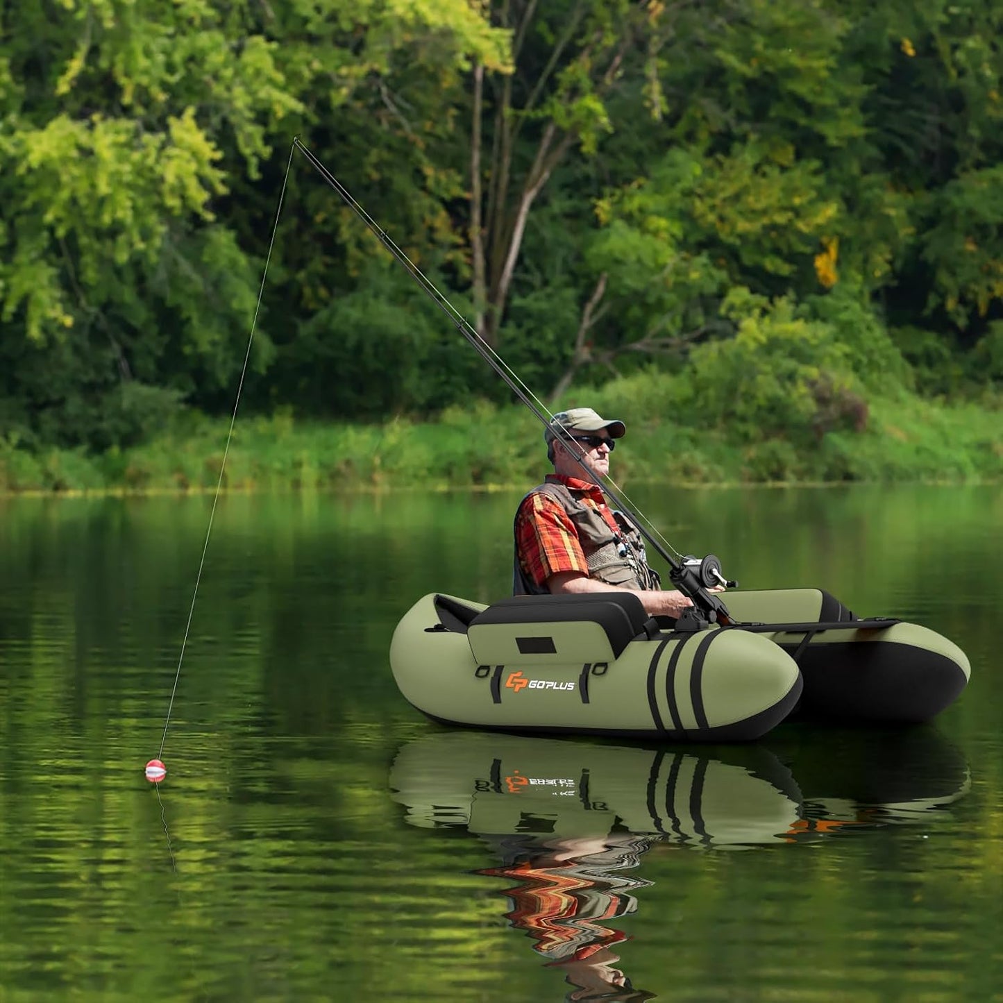 Inflatable Float Tube, Fishing Belly Boat with Fish Ruler, Pump, Storage Pockets, Adjustable Straps, Fishing Float Tube for Angling, 350LBS Load Capacity