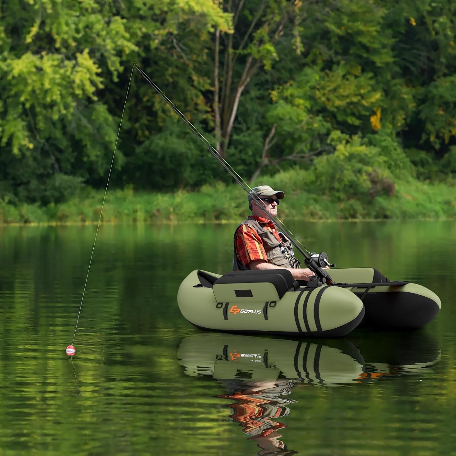 Inflatable Float Tube, Fishing Belly Boat with Fish Ruler, Pump, Storage Pockets, Adjustable Straps, Fishing Float Tube for Angling, 350LBS Load Capacity