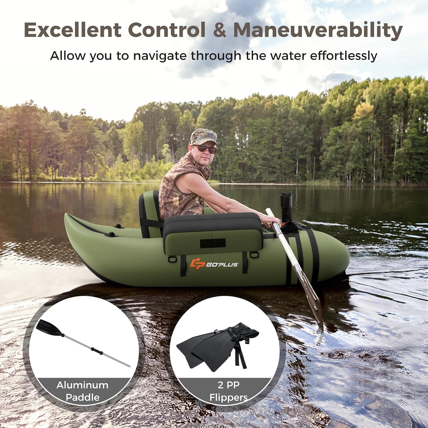 Inflatable Float Tube, Fishing Belly Boat with Fish Ruler, Pump, Storage Pockets, Adjustable Straps, Fishing Float Tube for Angling, 350LBS Load Capacity