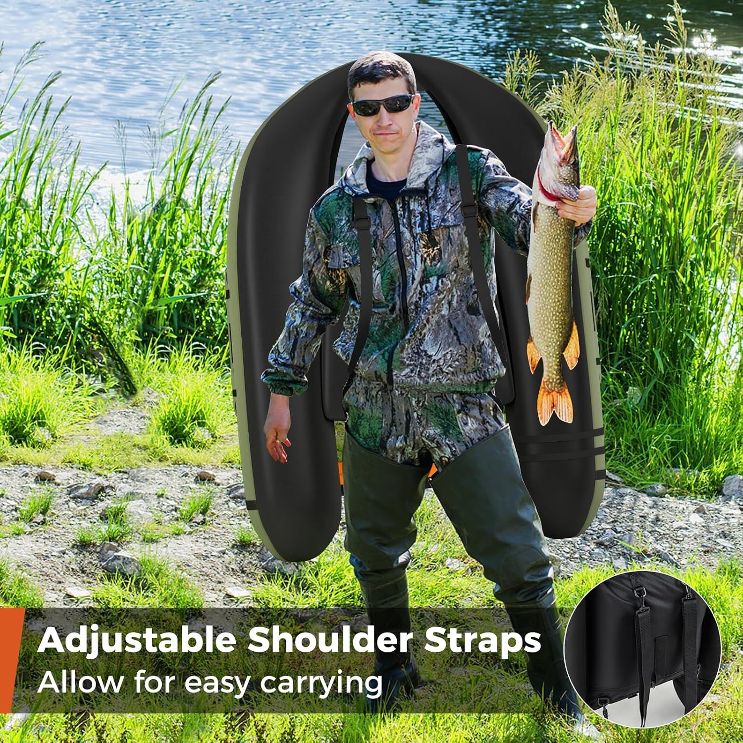 Inflatable Float Tube, Fishing Belly Boat with Fish Ruler, Pump, Storage Pockets, Adjustable Straps, Fishing Float Tube for Angling, 350LBS Load Capacity