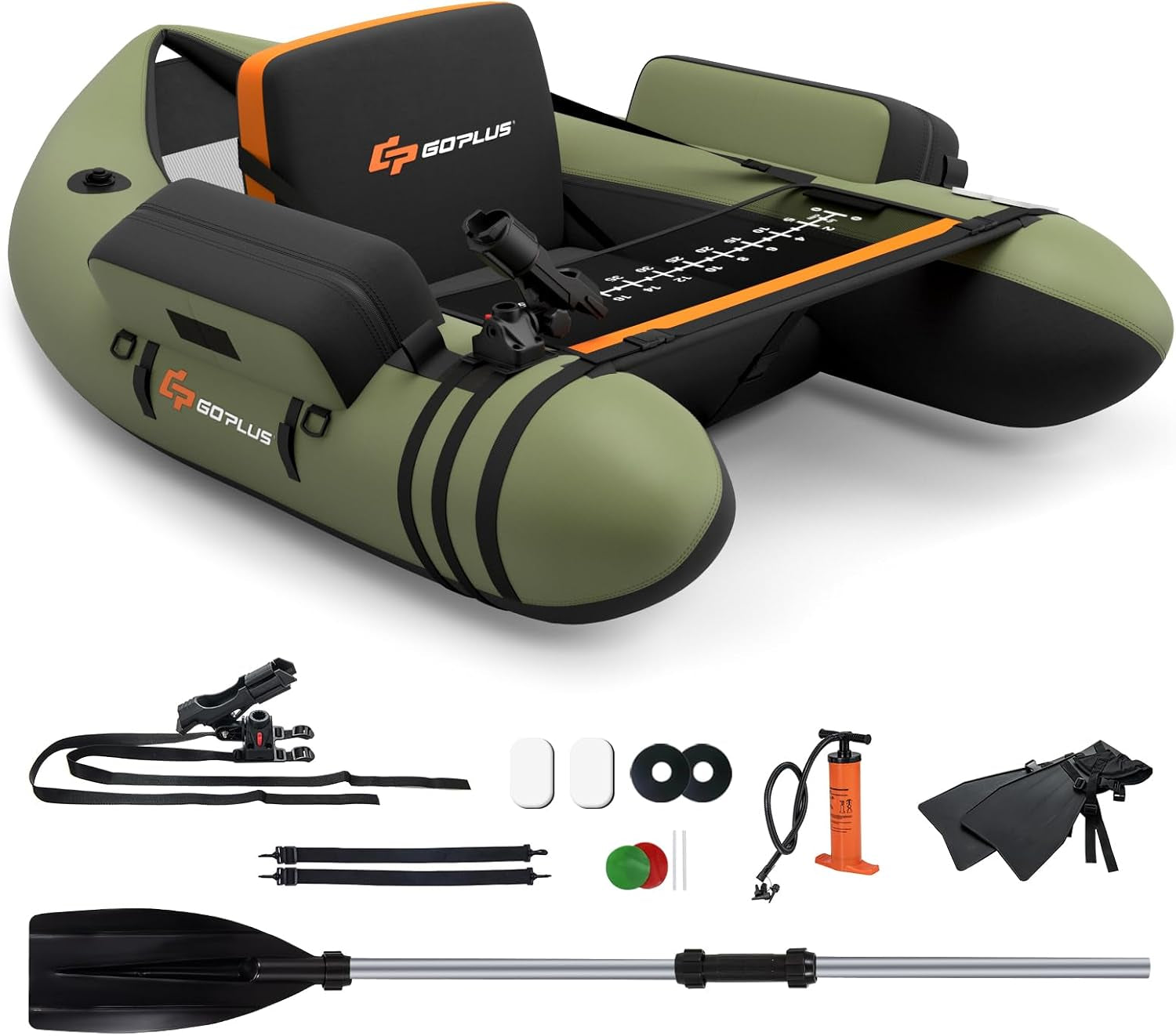 Inflatable Float Tube, Fishing Belly Boat with Fish Ruler, Pump, Storage Pockets, Adjustable Straps, Fishing Float Tube for Angling, 350LBS Load Capacity