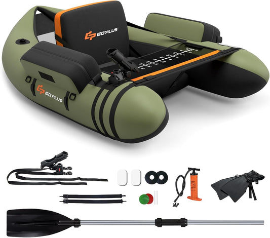 Inflatable Float Tube, Fishing Belly Boat with Fish Ruler, Pump, Storage Pockets, Adjustable Straps, Fishing Float Tube for Angling, 350LBS Load Capacity