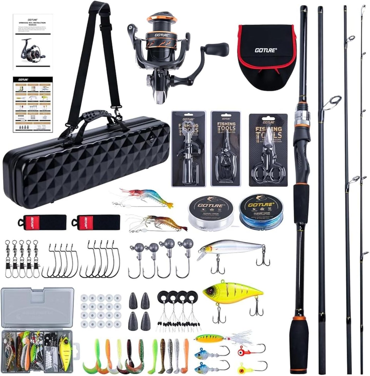 Fishing Rod & Reel Combo-4 Piece Fishing Rod Set, Travel Fishing Rod | Ultralight Fishing Rod Set W/Fishing Reel, Reel Bag, Rod Strap, Braided Line, Lures &Hooks Kit