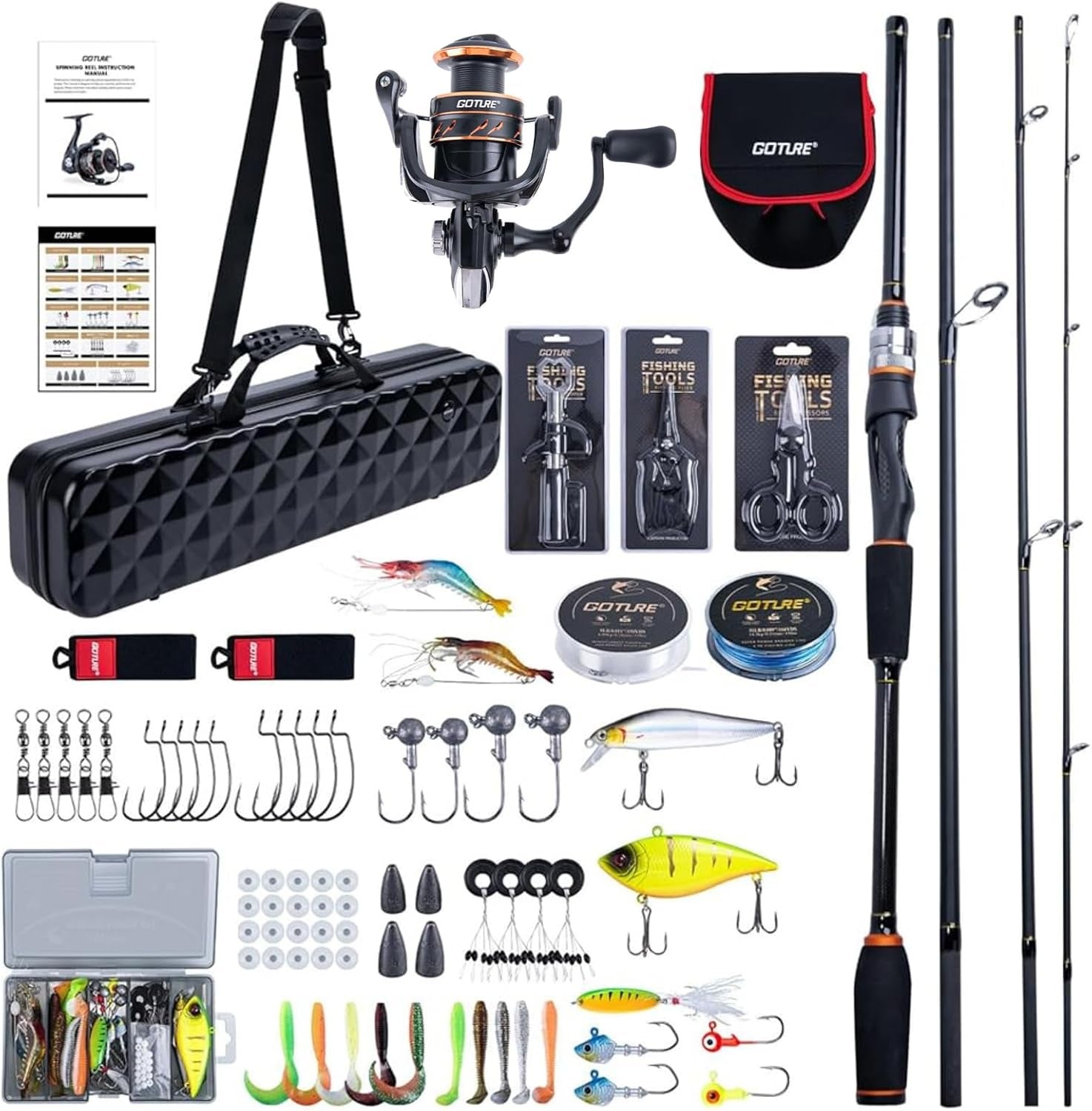 Fishing Rod & Reel Combo-4 Piece Fishing Rod Set, Travel Fishing Rod | Ultralight Fishing Rod Set W/Fishing Reel, Reel Bag, Rod Strap, Braided Line, Lures &Hooks Kit