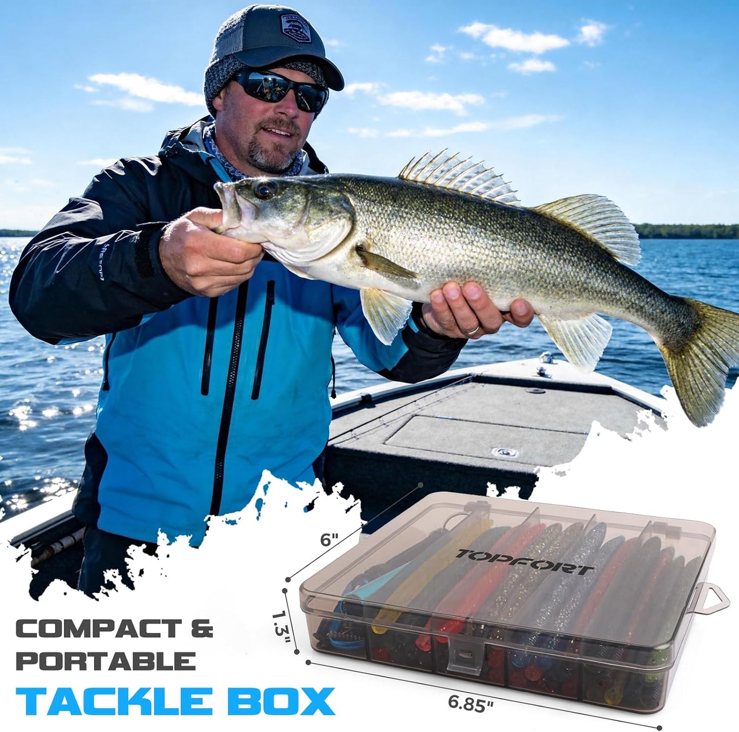 Fishing Lures, Bass Fishing Kit with Wacky Worm, Fishing Worms for Bass Fishing, Soft Plastic Baits with Hooks, Weights, Fishing Accessories, Fishing Gear Fishing Gifts for Men with Tackle Box