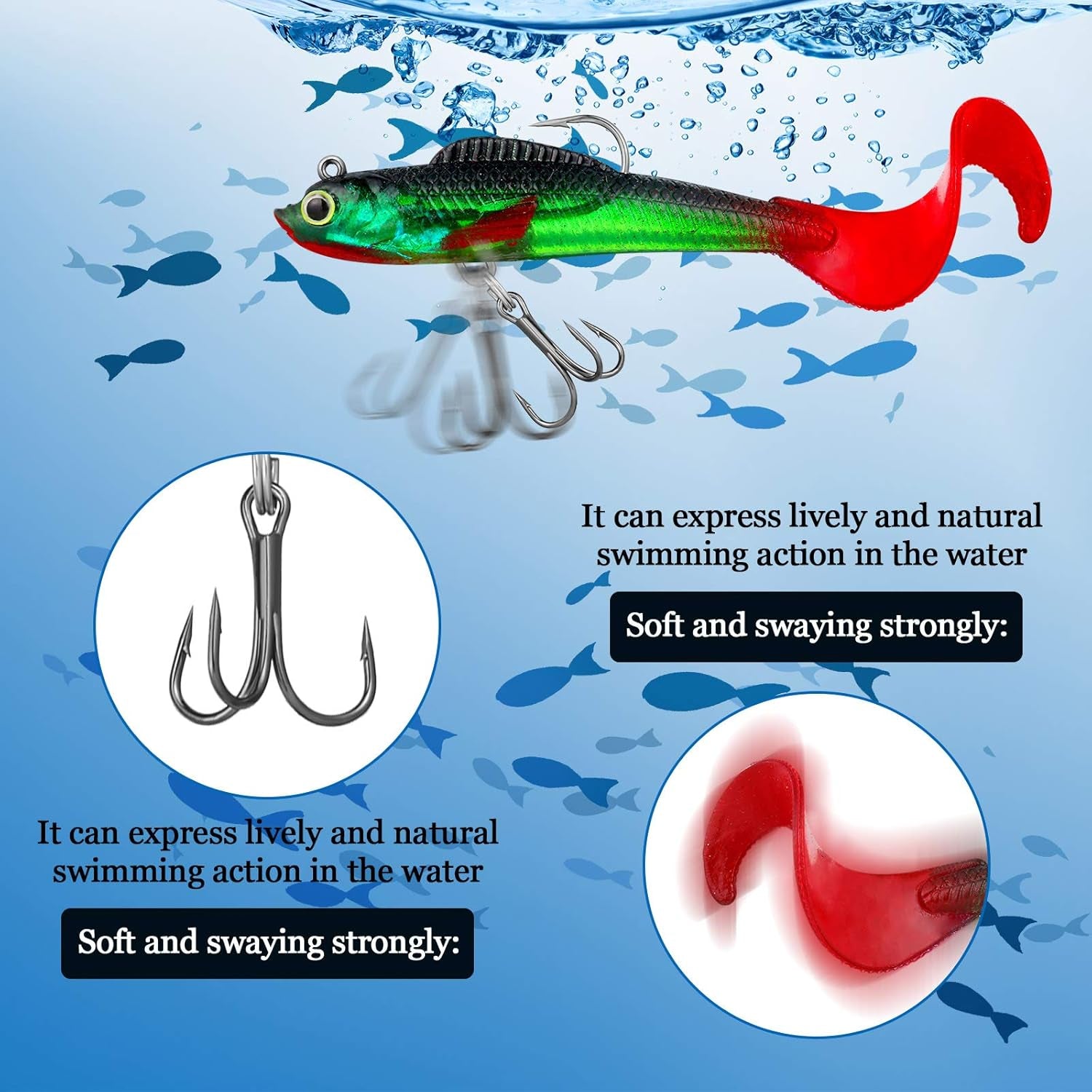 Fishing Lures Soft Plastic Lures for Bass Jig Head Swimbait Lifelike Soft Plastic Baits Tackle Kit for Saltwater and Freshwater, Multicolor