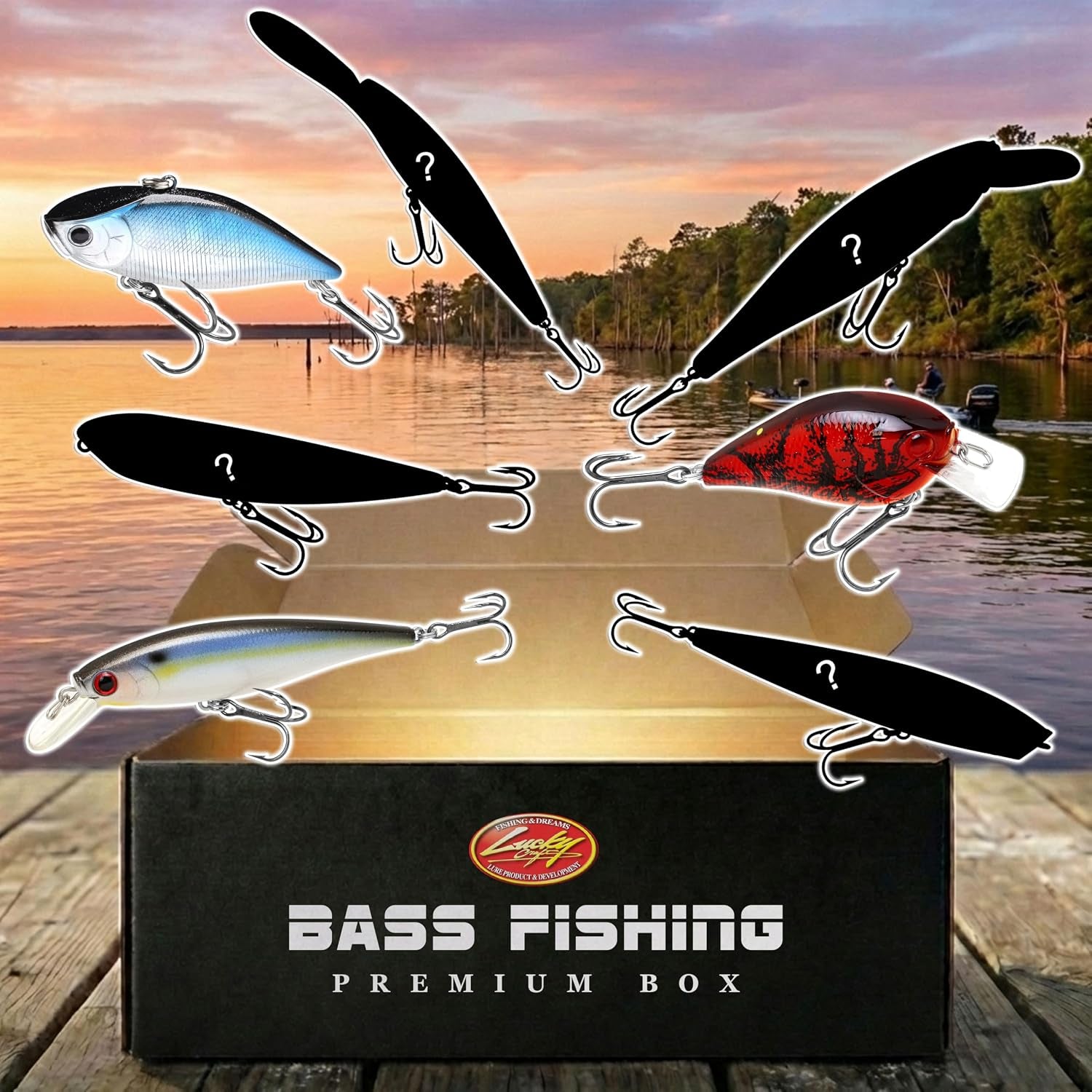 Bass Premium Box, 7 Freshwater Fishing Lures for Lake and River Fish, Mystery Selection Tackle Box with Surprise Bass Lures, Fishing Gear Accessories