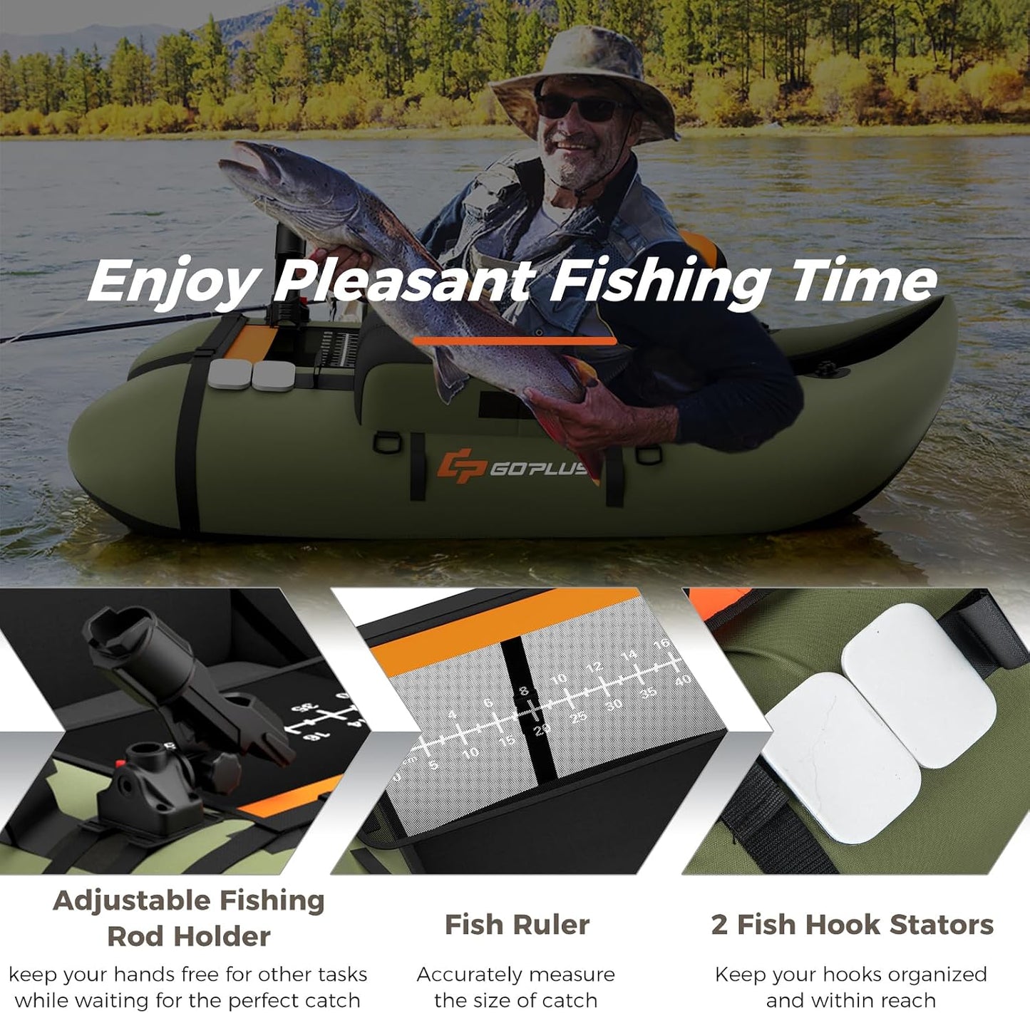 Inflatable Float Tube, Fishing Belly Boat with Fish Ruler, Pump, Storage Pockets, Adjustable Straps, Fishing Float Tube for Angling, 350LBS Load Capacity