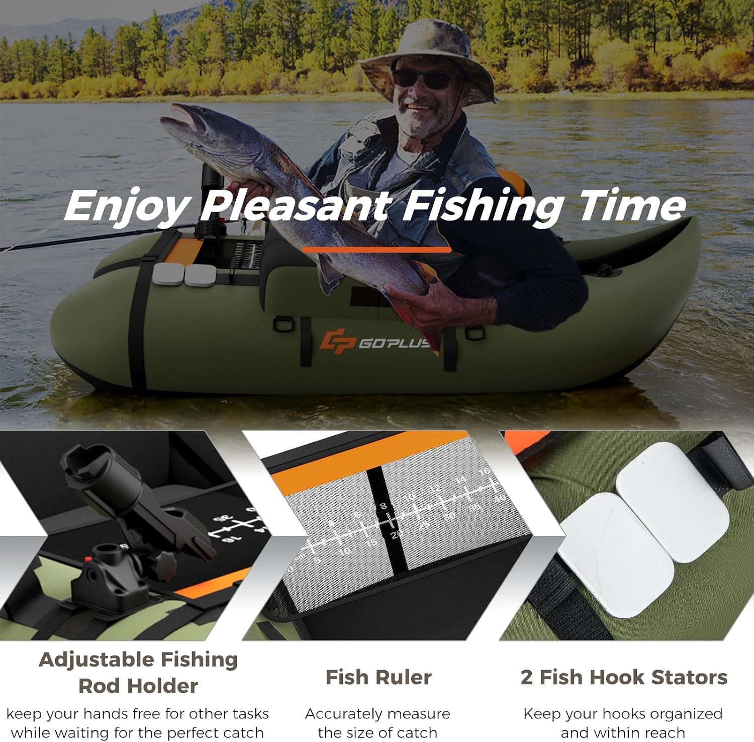 Inflatable Float Tube, Fishing Belly Boat with Fish Ruler, Pump, Storage Pockets, Adjustable Straps, Fishing Float Tube for Angling, 350LBS Load Capacity