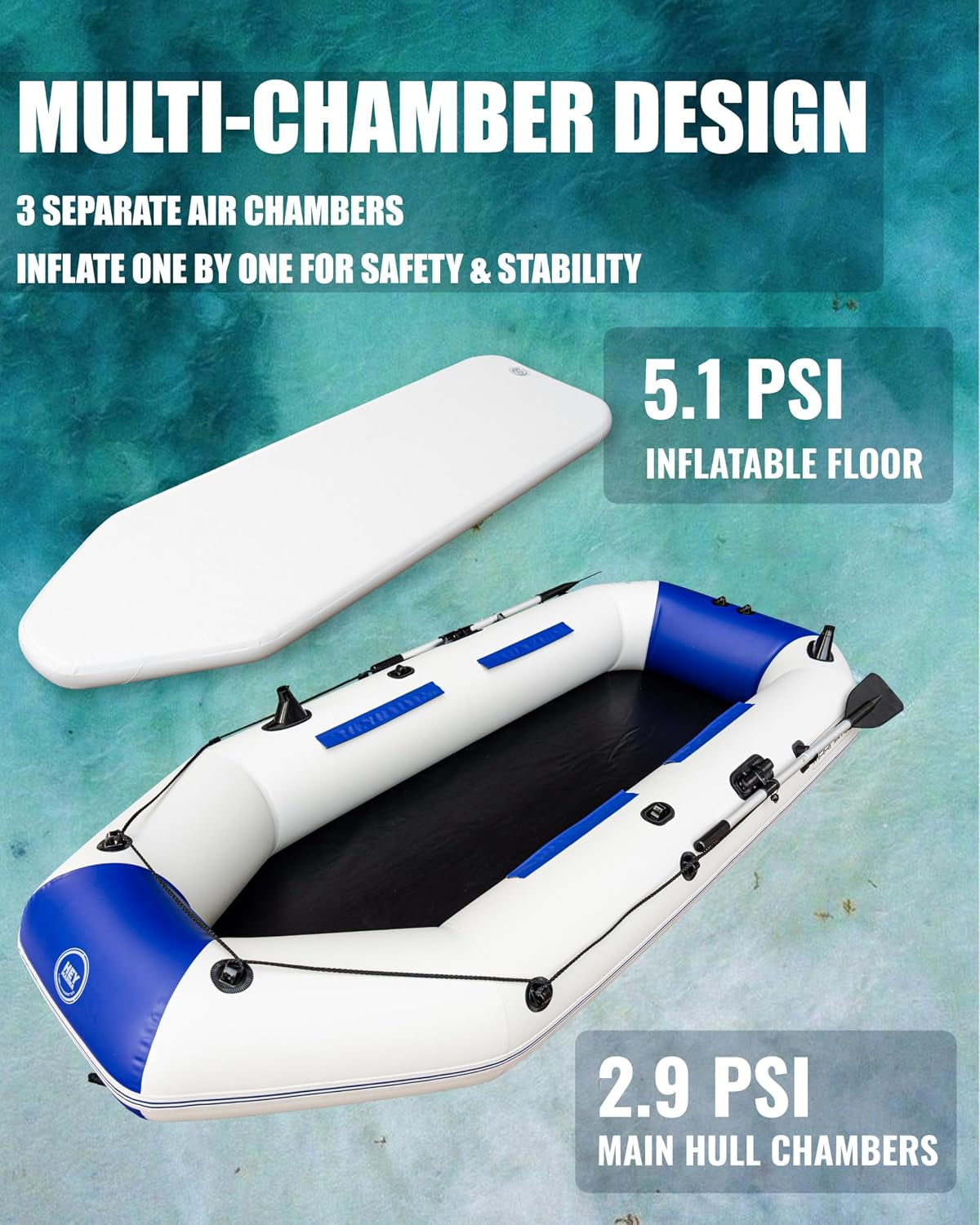 10FT Inflatable Fishing Boat for Adults with Drop-Stitch Floor 3–4 Persons PVC Inflatable Boat USCG Approved