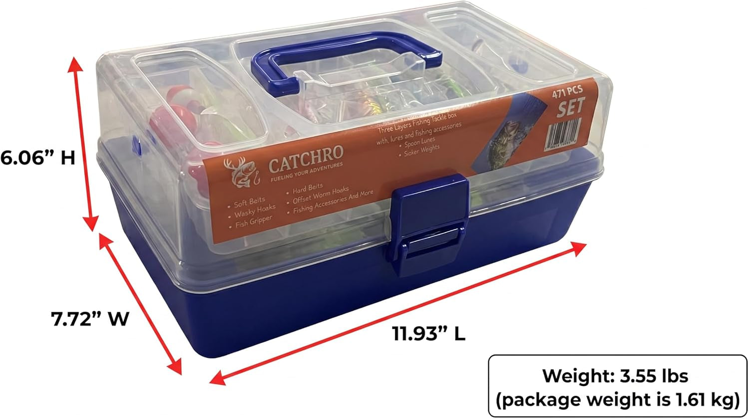 CATCHRO Fishing Tackle Box 471PCS with Bass Fishing Lures & 3 Multi Jointed Swimbaits, Large Tackle Box with Soft Plastic Baits, Fishing Lures and Bait Kit for Freshwater Bass Fishing Gear