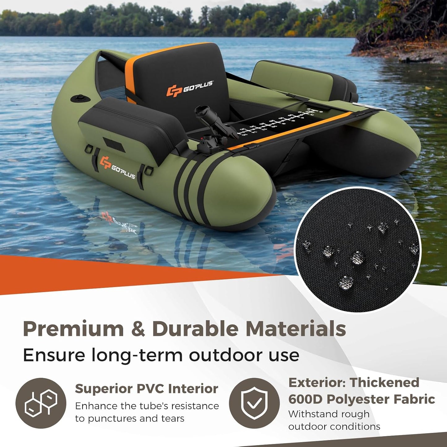 Inflatable Float Tube, Fishing Belly Boat with Fish Ruler, Pump, Storage Pockets, Adjustable Straps, Fishing Float Tube for Angling, 350LBS Load Capacity