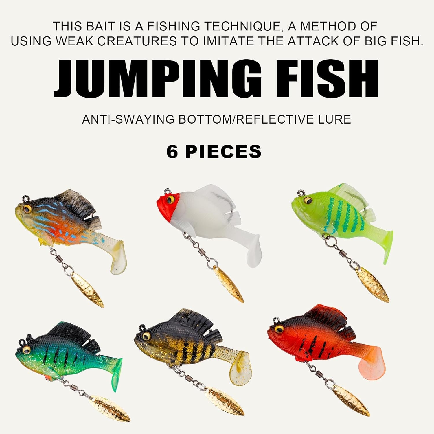6Pcs Pre-Rigged Jig Head Soft Fishing Lures, Plastic Fishing Paddle Tail Swimbaits with Hidden Hooks in the Top Fin Topwater Fishing Lures Bait Equipment for Saltwater Freshwater Bass Trout