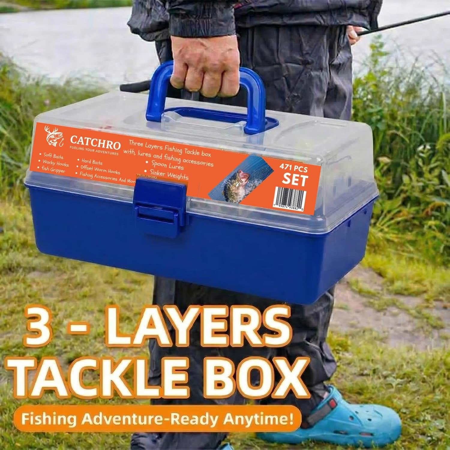 CATCHRO Fishing Tackle Box 471PCS with Bass Fishing Lures & 3 Multi Jointed Swimbaits, Large Tackle Box with Soft Plastic Baits, Fishing Lures and Bait Kit for Freshwater Bass Fishing Gear