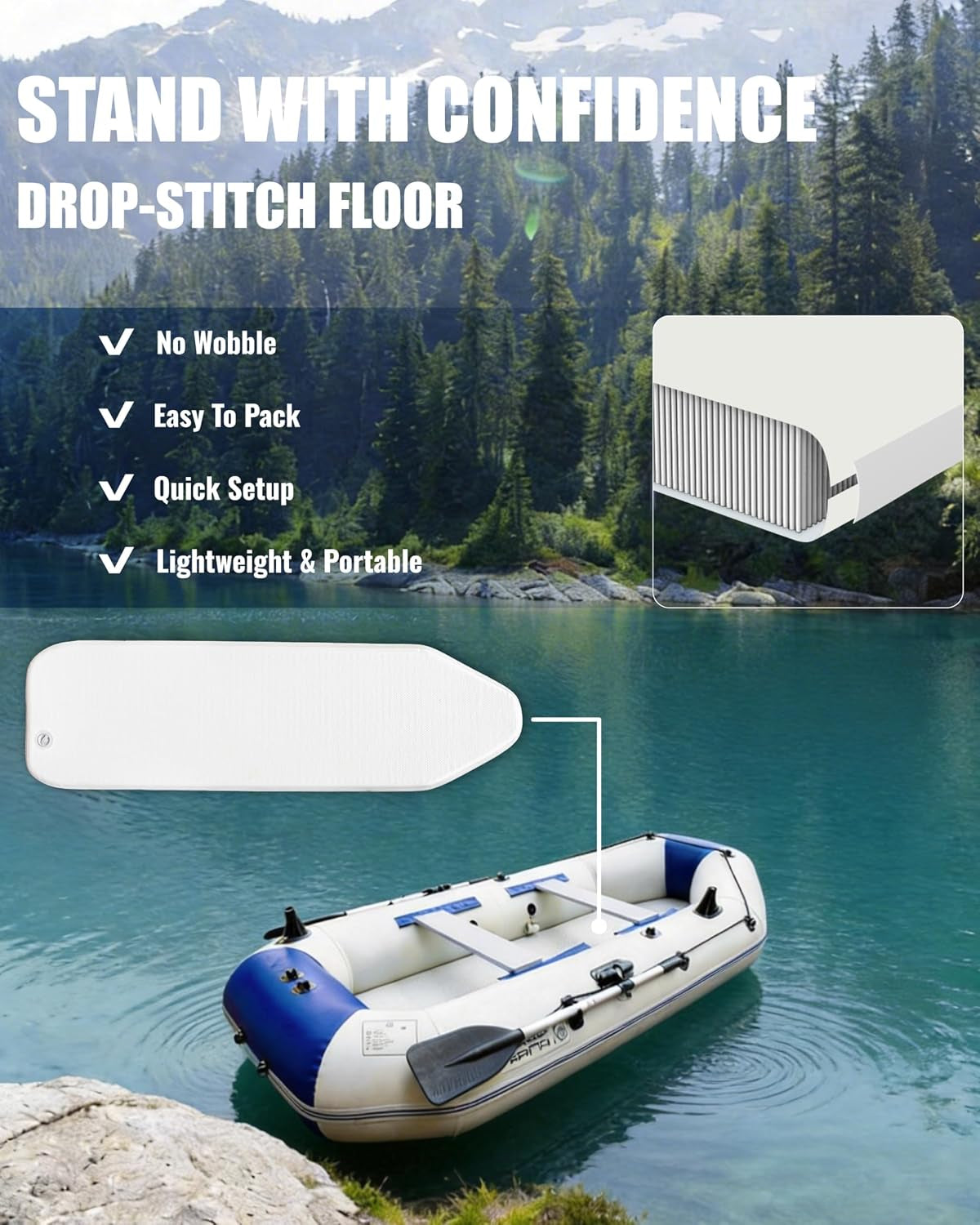 10FT Inflatable Fishing Boat for Adults with Drop-Stitch Floor 3–4 Persons PVC Inflatable Boat USCG Approved